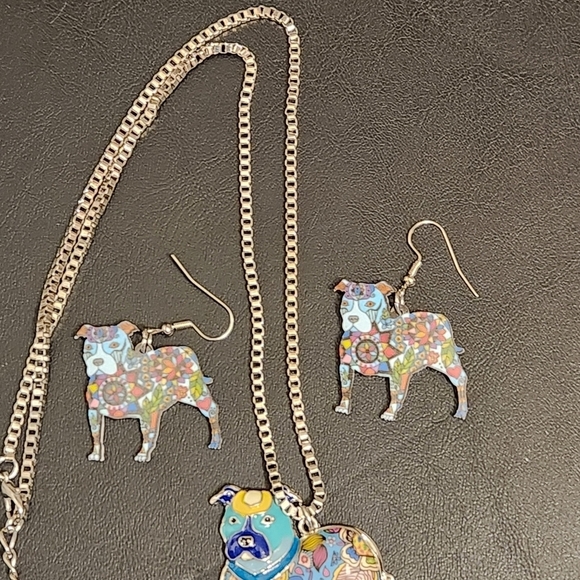 Colorful Dog Pendant and Earring Set - Picture 3 of 6
